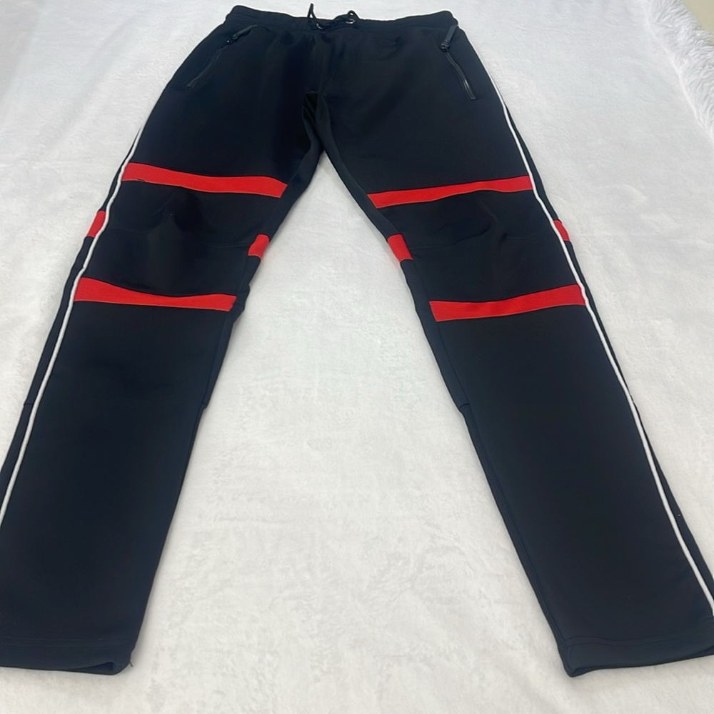 Men's Black Jogger Sweatpants with Red Stripes fits like a small